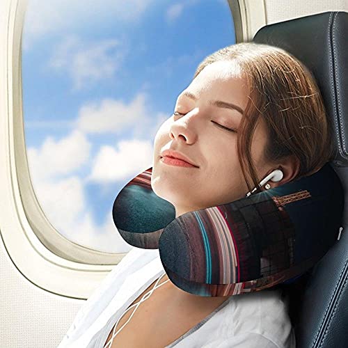 Almohada para Viaje Suave Viscoelastica 30x29x10 cm Almohada Viaje Cervical Transpirable Lavable Almohadas con Cremallera Relajarse Reposacabezas,Vista Nocturna de la Ciudad