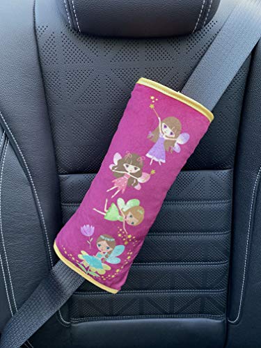 Almohadilla HECKBO para coche con dibujos de hadas para niños - lavable a máquina suave, tacto de peluche, almohadilla cinturón de seguridad