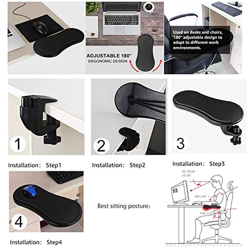 Almohadilla para Apoyabrazos para Computadora, Soporte de Mano Negro Ajustable para Computadora, Puede Proporcionar Soporte para Los Brazos en la Mesa de la Computadora, Ajustable en 180 °