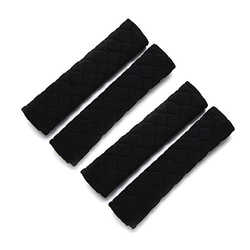 Almohadillas para Cinturón de Seguridad，4 Piezas Protector Cinturon Coche，Material de Gamuza Suave Y Cómoda para Proteger Su Cuello Y Hombros (Black)