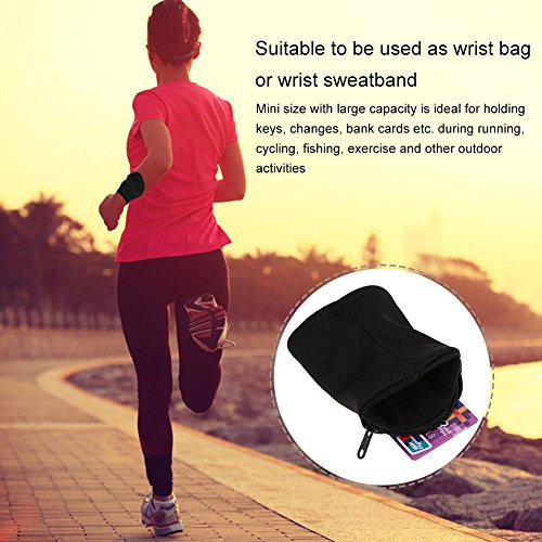 Alomejor Cartera de muñeca Bolsa Banda de forro polar con cremallera para correr Viaje Gimnasio Ciclismo Seguro Deporte Moneda Key Storage