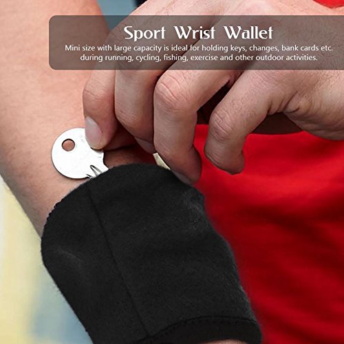 Alomejor Cartera de muñeca Bolsa Banda de forro polar con cremallera para correr Viaje Gimnasio Ciclismo Seguro Deporte Moneda Key Storage