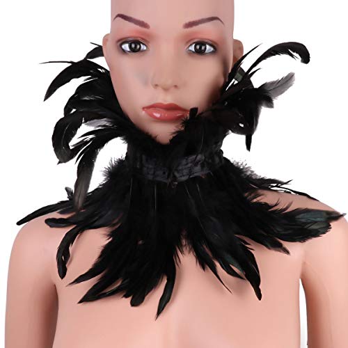 Alvivi Collar Plumas Naturales Mujer Gargantilla Gótica Victoriana Disfraz Mujer Halloween Carnaval Boda Cuello de Abrigo Invierno Negro One Size