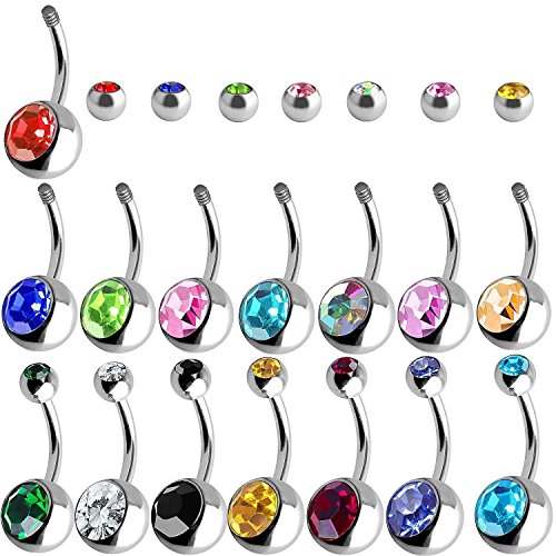 Amaza 20pcs piercing ombligo titanio brillante Joyería mujer (Multicolor)