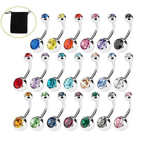 Amaza 20pcs piercing ombligo titanio brillante Joyería mujer (Multicolor)