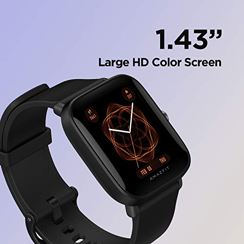 Amazfit Bip U Smartwatch Fitness Reloj Inteligente 60+ Modos Deportivos 1.43" Pantalla táctil a Color Grande 5 ATM (SpO2) Oxígeno en Sangre Frecuencia Cardíaca (Negro)