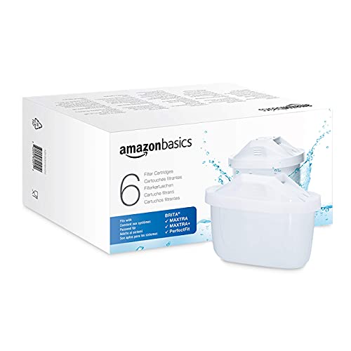 Amazon Basics Cartuchos de filtro de agua, Brita Maxtra+ Compatible | 6 unidades | para usar con jarras con filtro de agua Brita Maxtra/Maxtra+/PerfectFit o de Amazon Basics