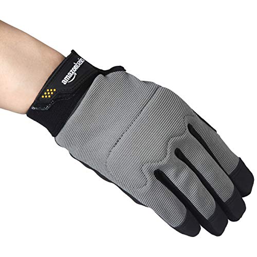 Amazon Basics - Guantes de trabajo con agarre flexible mejorado, talla M, grises