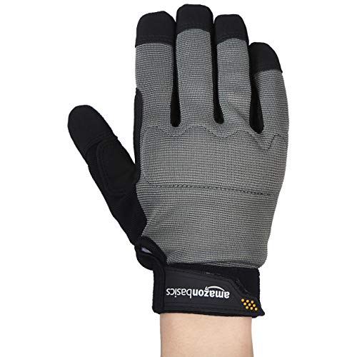 Amazon Basics - Guantes de trabajo con agarre flexible mejorado, talla M, grises