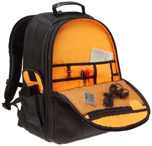 Amazon Basics - Mochila para cámaras DSLR y ordenadores portátiles (interior de color naranja)