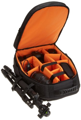 Amazon Basics - Mochila para cámaras DSLR y ordenadores portátiles (interior de color naranja)