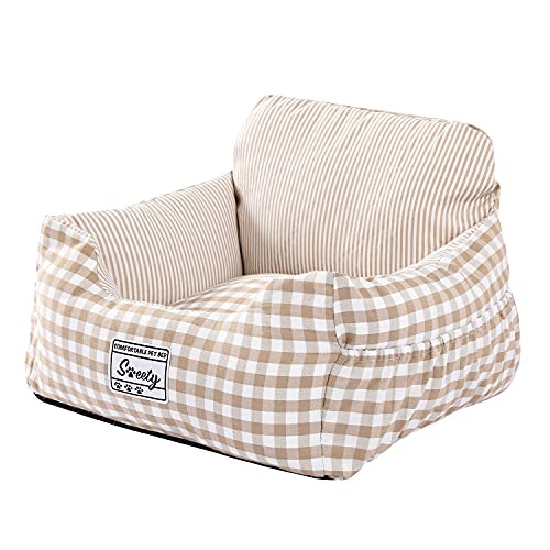 Amazon Brand – Umi Asiento de Coche para Perros con cinturón de Seguridad Resistente Cama para Perros Suave para Perros Elevador para Perros Impermeable Antideslizante Portador de Viaje Beige