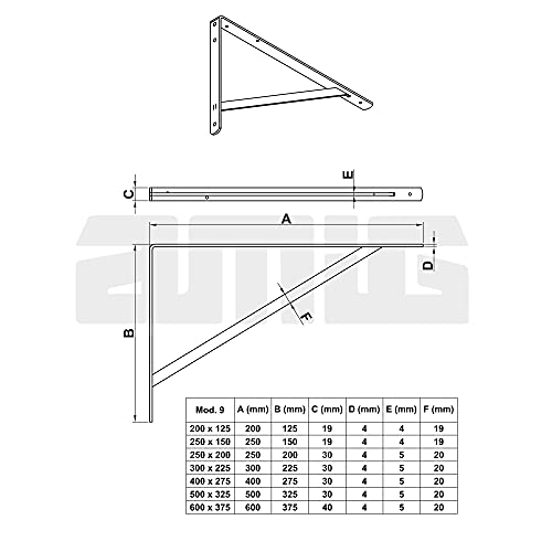 AMIG 22573 - Palomilla Modelo 9 | Soporte en acero | Acabado: Zincado | Medida: 400 X 275 mm | Peso máx. recomendado: 225 Kilogramos