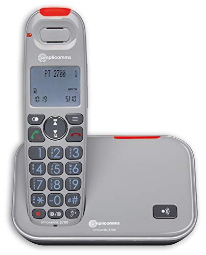 Amplicomms PowerTel 2700 - Teléfono de botón grande para ancianos - Teléfonos fuertes para problemas de audición - Teléfonos compatibles con audífonos - Teléfono de gran número