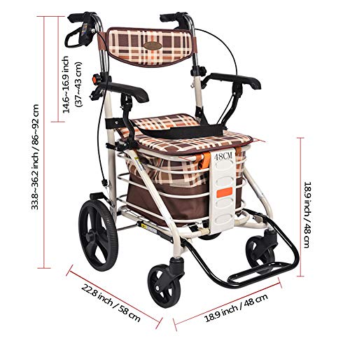 Andador De Acero para Personas Mayores, Andador De 4 Ruedas De Altura Ajustable Rollator con Frenos Y Bolsa De Almacenamiento, Silla De Ruedas Plegable Movilidad con Ruedas Ayuda para Caminar