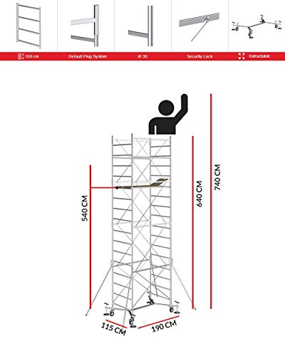 Andamio de acero con una altura de trabajo de 7,40m - Modèle M5 EASY - Made in Italy - SCEDIL