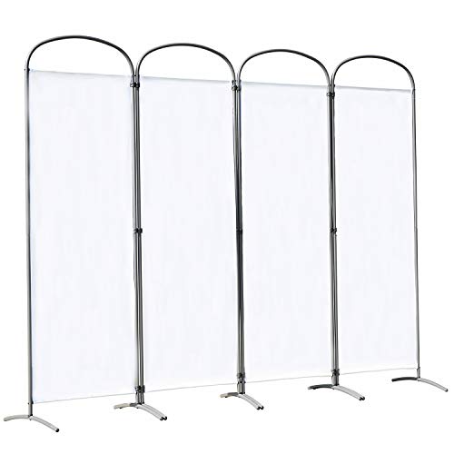 Angel Living Biombo Separador de 4 Paneles con el Techo y la Base de la Forma Curva, Decoración Elegante, Separador de Ambientes Plegable, Divisor de Habitaciones, 225X185 cm (Blanco)