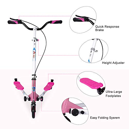 AOODIL Scooter abatible Plegable de 3 Ruedas para niños Tri Slider Kick Speeder Scooters Push Drifting con manija Ajustable para niños/niñas/niños