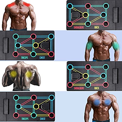 AOUZEA Push Up Rack Board, Unisexo Tablero de Flexiones Portátil Multifuncional Plegable 12 en 1, Maquinas de Gimnasio con Guantes Protectores y Almohadillas de Silicona Antideslizantes