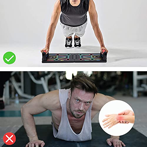 AOUZEA Push Up Rack Board, Unisexo Tablero de Flexiones Portátil Multifuncional Plegable 12 en 1, Maquinas de Gimnasio con Guantes Protectores y Almohadillas de Silicona Antideslizantes