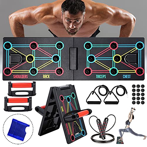 AOUZEA Push Up Rack Board, Unisexo Tablero de Flexiones Portátil Multifuncional Plegable 12 en 1, Maquinas de Gimnasio con Guantes Protectores y Almohadillas de Silicona Antideslizantes