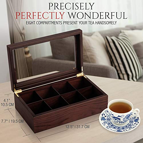 Apace Living Caja para Té - Lujoso Organizador de Madera para Guardar el Té - 8 Compartimentos Ajustables para Bolsitas de Té - Elegante y Hecha a Mano con Ventanilla Transparente Resistente