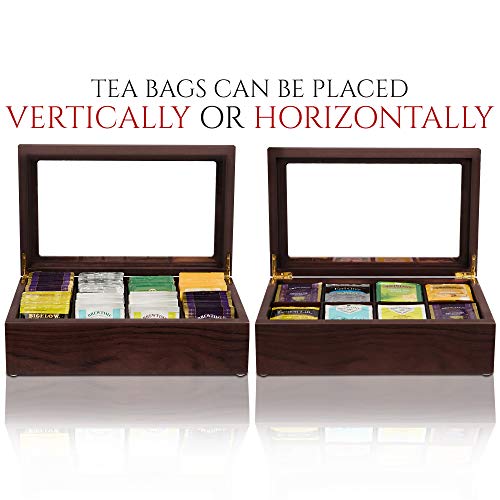 Apace Living Caja para Té - Lujoso Organizador de Madera para Guardar el Té - 8 Compartimentos Ajustables para Bolsitas de Té - Elegante y Hecha a Mano con Ventanilla Transparente Resistente