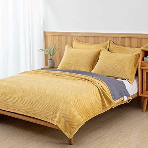 APAPA anta de Franela de Lana de Coral，Súper Suaves Esponjosas para El Sofá Cama Colcha de Microfibra,tamaño Doble/Matrimonio 2 Fundas de Almohada para-Yellow||245CM*270CM