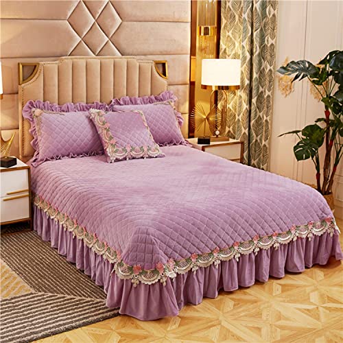 APAPA Colcha Acolchada para Cama Doble - 2 Fundas de Almohada para decoración de Dormitorio Reversible en Relieve Colcha con Acabado Mate -Purple||250CM*270CM