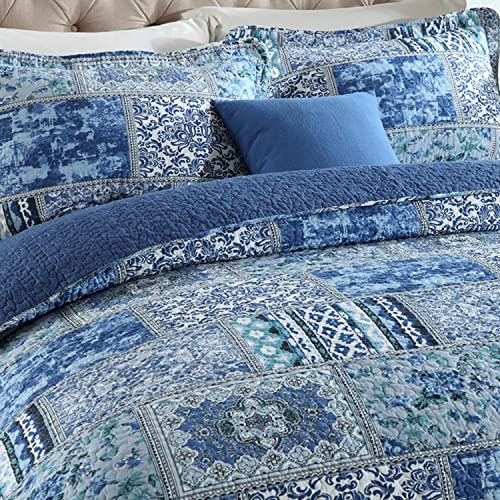 APAPA Colcha para Cama Manta Acolchada,Manta de sofá de Lujo Estilo Elegante con patrón Colcha de Colcha de Cama con Funda de Estilo Bohemio 230x250cm-Blue||230CM*250CM