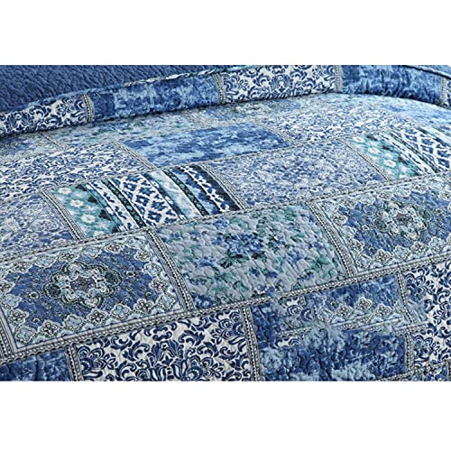 APAPA Colcha para Cama Manta Acolchada,Manta de sofá de Lujo Estilo Elegante con patrón Colcha de Colcha de Cama con Funda de Estilo Bohemio 230x250cm-Blue||230CM*250CM