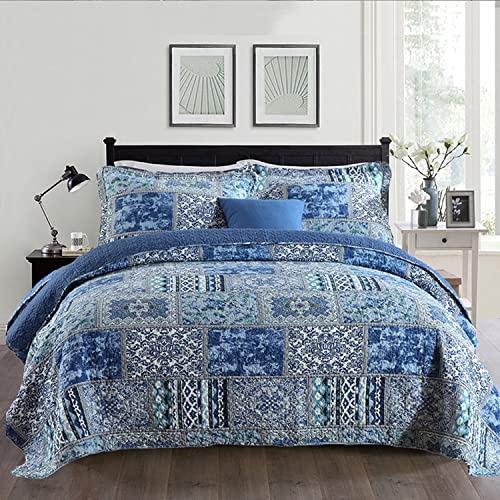 APAPA Colcha para Cama Manta Acolchada,Manta de sofá de Lujo Estilo Elegante con patrón Colcha de Colcha de Cama con Funda de Estilo Bohemio 230x250cm-Blue||230CM*250CM