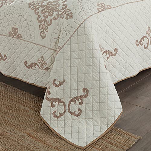 APAPA Colcha para Cama Manta Acolchada,Manta de sofá de Lujo Estilo Elegante con patrón de Bordado Colcha de Colcha de Cama con Funda de Estilo Bohemio -Beige||234CM*269CM