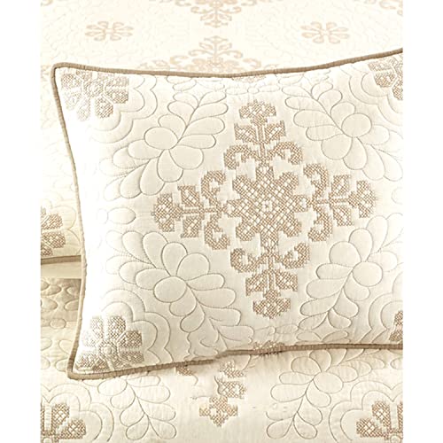 APAPA Colcha para Cama Manta Acolchada,Manta de sofá de Lujo Estilo Elegante con patrón de Bordado Colcha de Colcha de Cama con Funda de Estilo Bohemio -Beige||234CM*269CM