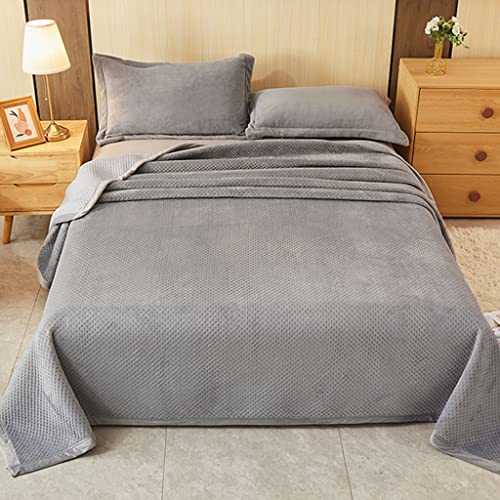 APAPA Manta de Franela de Lana de Coral，Súper Suaves Esponjosas para El Sofá Cama Colcha de Microfibra,tamaño Doble/Matrimonio 2 Fundas de Almohada para-Grey||90 * 200cm