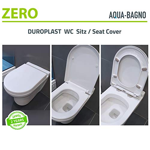 Aqua Bagno WC asiento ZERO blanco D-FORM universal - plástico termoendurecible de alta calidad con cierre blando - extraíble - fácil de limpiar - tapa de soporte/tapa del inodoro