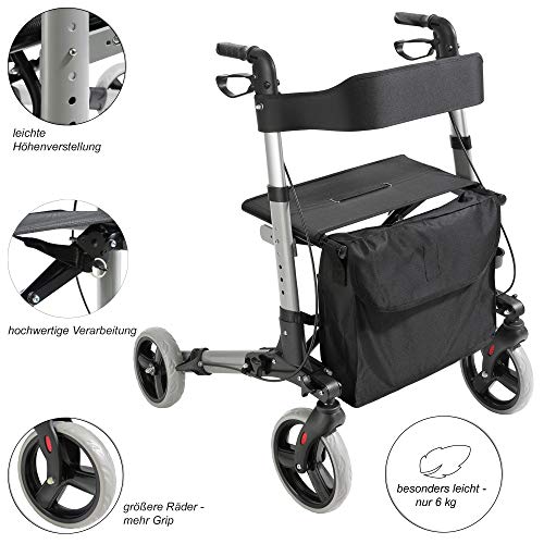 AREBOS Caminador Andador Aluminio | con Ruedas | 135kg | Nero | Altura regulable | Incluye Soporte para bastón