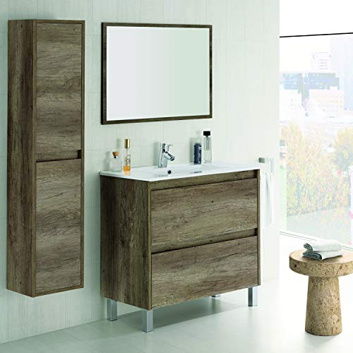 ARKITMOBEL Mueble de Baño con 2 Cajones y Espejo, Modulo Lavabo, Modelo Dakota, Acabado en Nordik, Medidas: 80 cm (Ancho) x 80 cm (Alto) x 45 cm (Fondo)