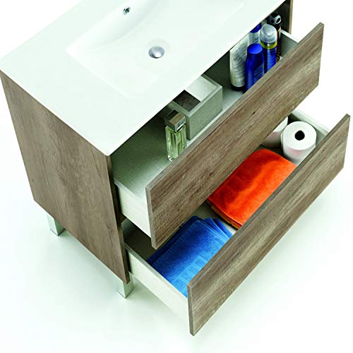 ARKITMOBEL Mueble de Baño con 2 Cajones y Espejo, Modulo Lavabo, Modelo Dakota, Acabado en Nordik, Medidas: 80 cm (Ancho) x 80 cm (Alto) x 45 cm (Fondo)