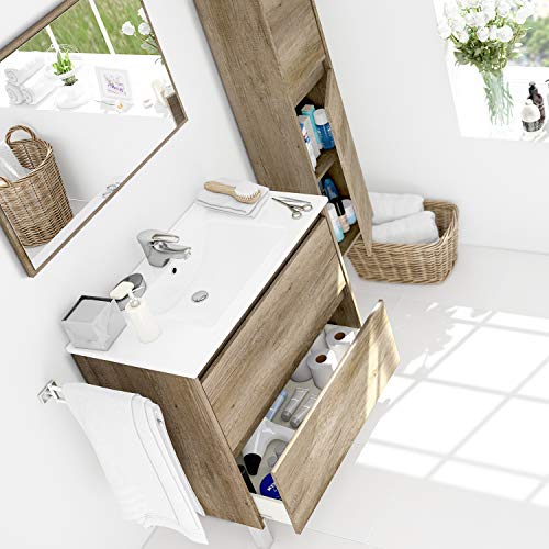 ARKITMOBEL Mueble de Baño con 2 Cajones y Espejo, Modulo Lavabo, Modelo Dakota, Acabado en Nordik, Medidas: 80 cm (Ancho) x 80 cm (Alto) x 45 cm (Fondo)