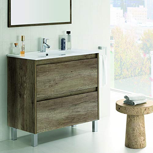 ARKITMOBEL Mueble de Baño con 2 Cajones y Espejo, Modulo Lavabo, Modelo Dakota, Acabado en Nordik, Medidas: 80 cm (Ancho) x 80 cm (Alto) x 45 cm (Fondo)