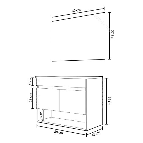 ARKITMOBEL Mueble de Baño Suspendido con 2 Puertas y Espejo, Modulo Colgante, Modelo Cotton, Acabado en Nordik, Medidas: 80 cm (Ancho) x 64 cm (Alto) x 45 cm (Fondo)