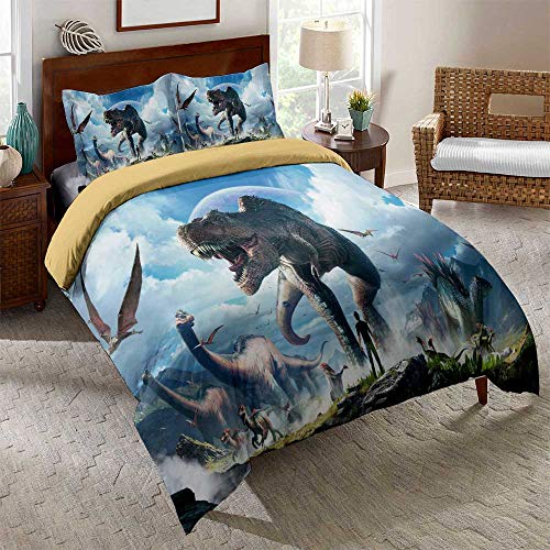 ARK:Survival Evolved - Juego de ropa de cama infantil (1 funda de edredón y 2 fundas de almohada, resistente al desvanecimiento, 3 piezas, artículo para fans ARK4, 155 x 200 cm + 50 x 75 cm x 2)