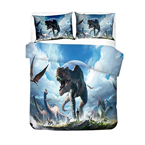 ARK:Survival Evolved - Juego de ropa de cama infantil (1 funda de edredón y 2 fundas de almohada, resistente al desvanecimiento, 3 piezas, artículo para fans ARK4, 155 x 200 cm + 50 x 75 cm x 2)