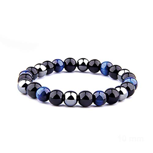 ARMONY PARIS Pulsera de Protección, Marca Francesa, Piedra Natural, Litoterapia, Ojo de Tigre Azul, Azul Turquesa, Rosa, Hematita Obsidiana Negra, Perla de 10 mm y 8 mm para Hombre y Mujer, Chakras