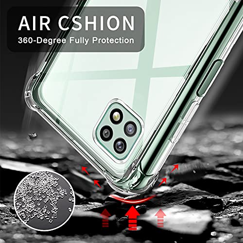 AROYI Funda Compatible con Samsung Galaxy A22 5G (Non para A22 4G), 2 Pack Cristal Templado y 2 Pack Lente de cámara, Carcasa Suave TPU Silicona Airbag Anti-Choque - Transparente