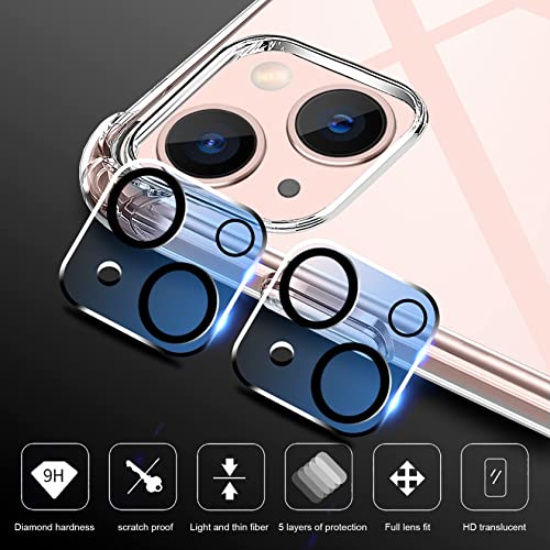 AROYI Funda Compatible mit iPhone 13, 2 Pack Cristal Templado y 2 Pack Lente de cámara - Clear