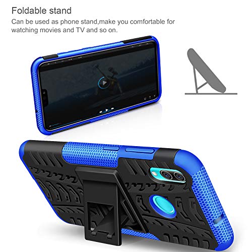 AROYI Funda Huawei P Smart 2019 con Protector de Pantalla,2 en 1 Duro PC Funda y Soft TPU Híbrida con Soporte Cáscara de Cubierta Protectora de Doble Capa Funda Caso para Huawei P Smart 2019 Azul