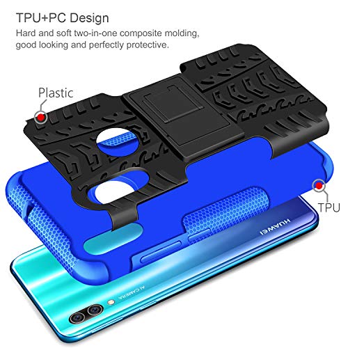 AROYI Funda Huawei P Smart 2019 con Protector de Pantalla,2 en 1 Duro PC Funda y Soft TPU Híbrida con Soporte Cáscara de Cubierta Protectora de Doble Capa Funda Caso para Huawei P Smart 2019 Azul