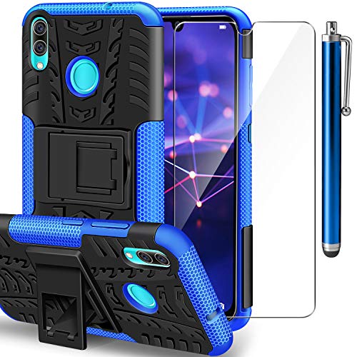 AROYI Funda Huawei P Smart 2019 con Protector de Pantalla,2 en 1 Duro PC Funda y Soft TPU Híbrida con Soporte Cáscara de Cubierta Protectora de Doble Capa Funda Caso para Huawei P Smart 2019 Azul